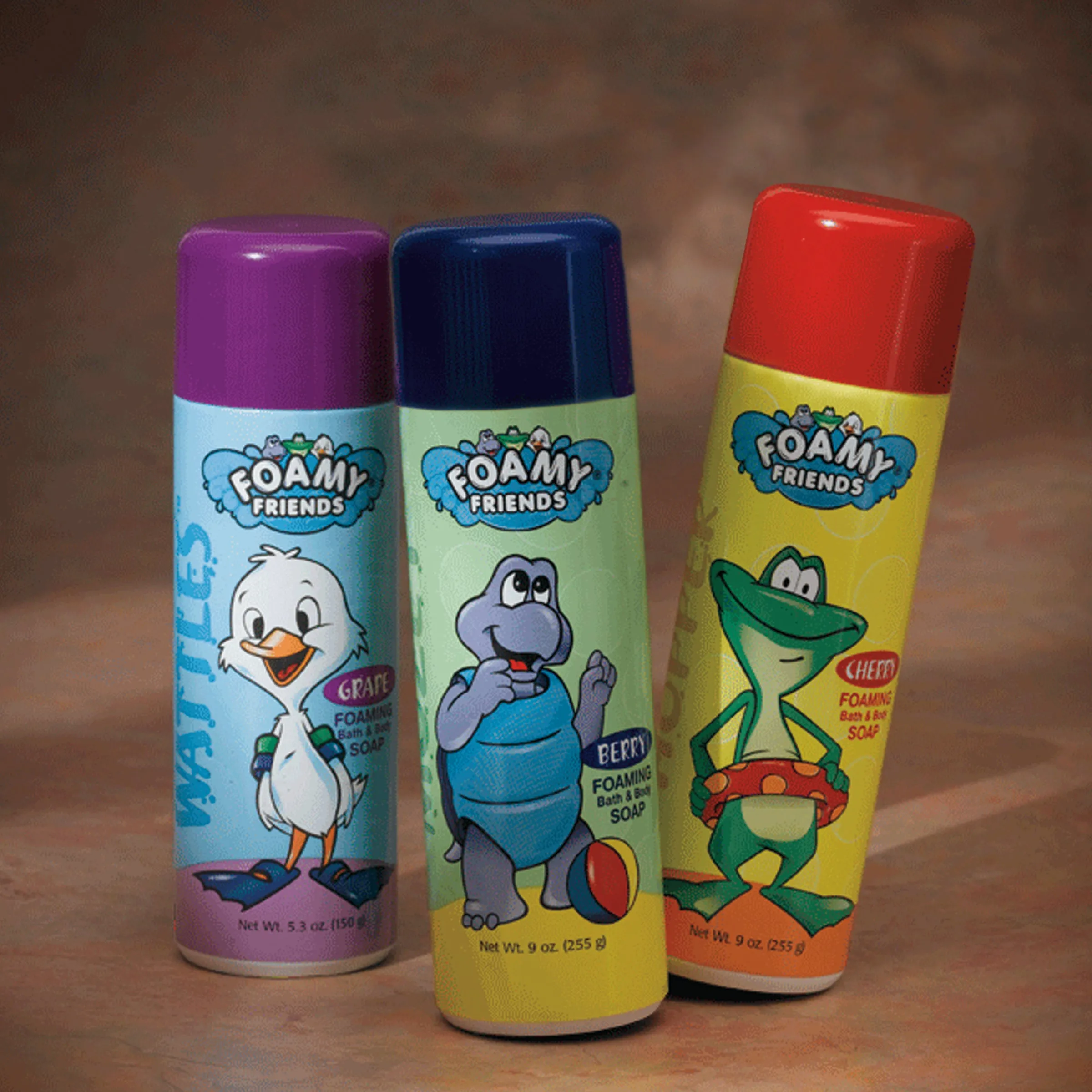 Foamy Friends kids bath product packaging
