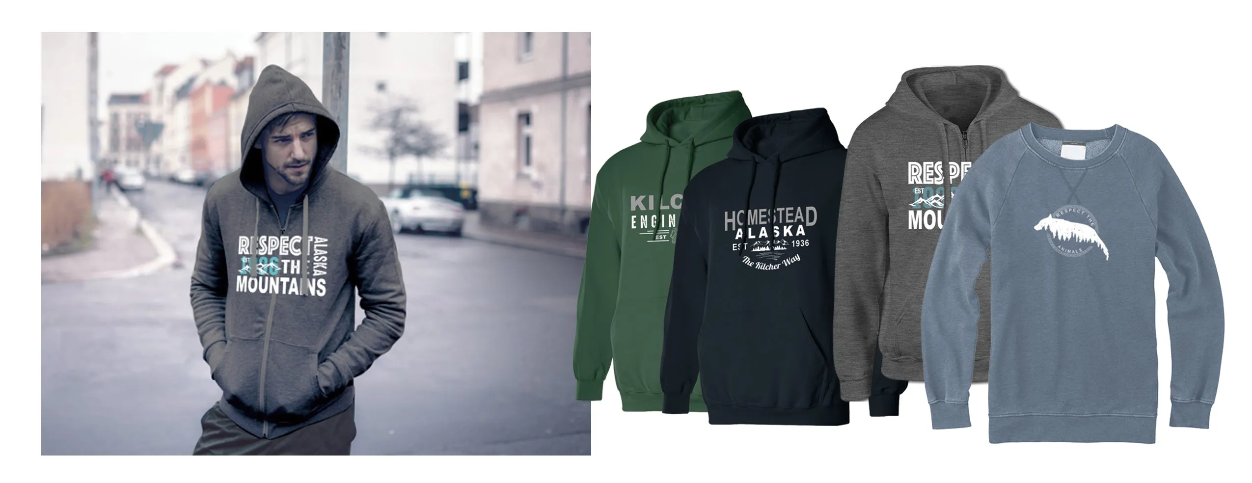 Branded hoodie designs for the Kilcher apparel line